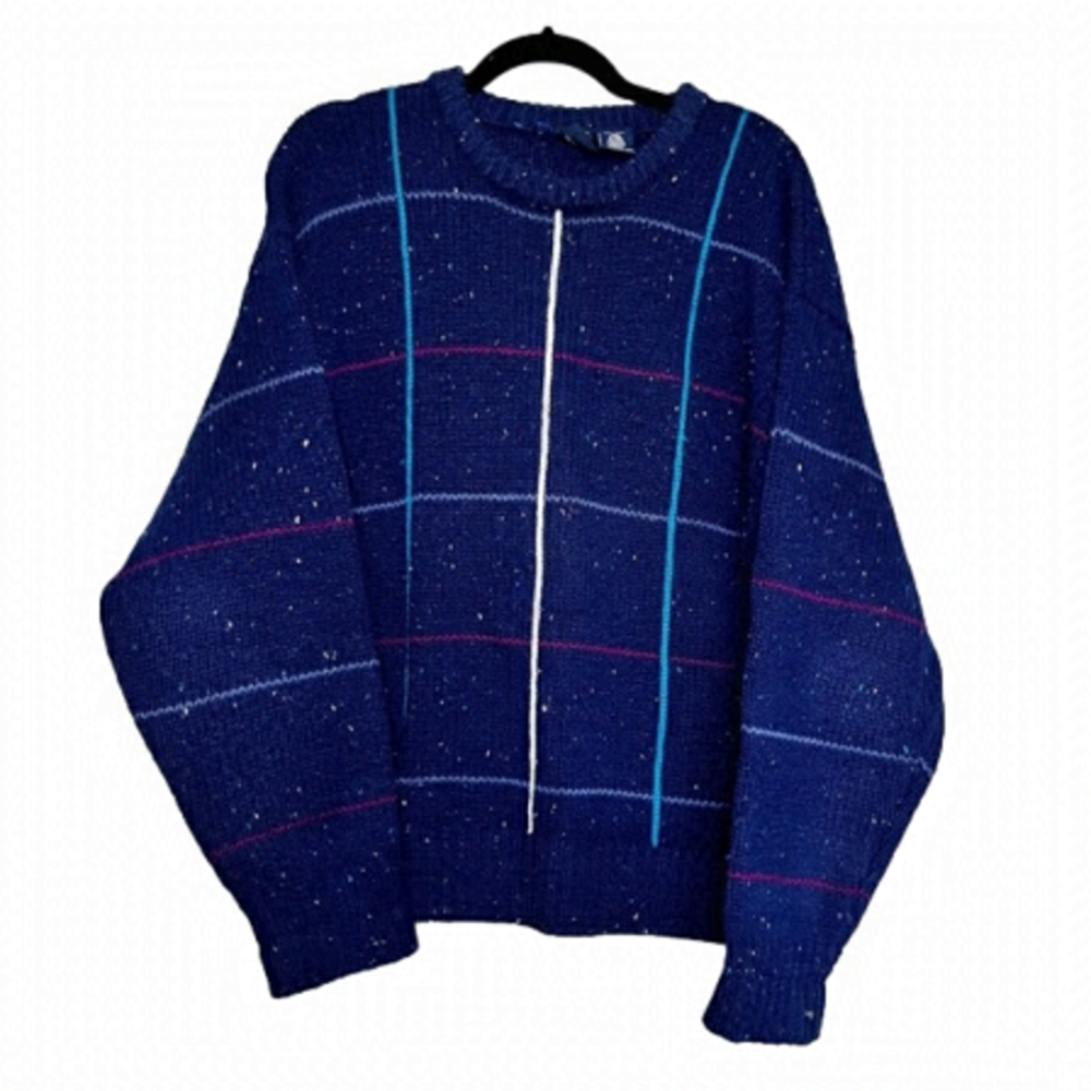Blue Vintage Striped Crewneck Pullover Women’s Size Large 100% Wool